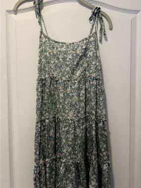 Tiered Floral Maxi Dress in Sage Green and White